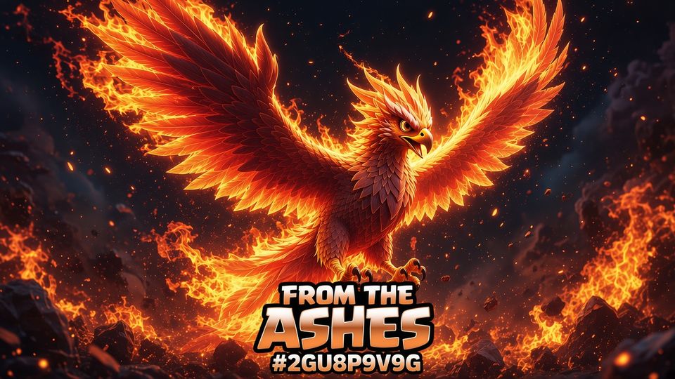 A flaming phoenix with wings spread above the words From The Ashes